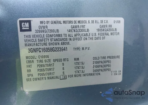 2008 Chevrolet Suburban 1500 Lt z USA, uszkodzony, nr VIN 3GNFC16058G223941